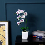 15" Tall Artificial Silk Phalaenopsis Orchid Flower Plant Pot Arrangements (White)