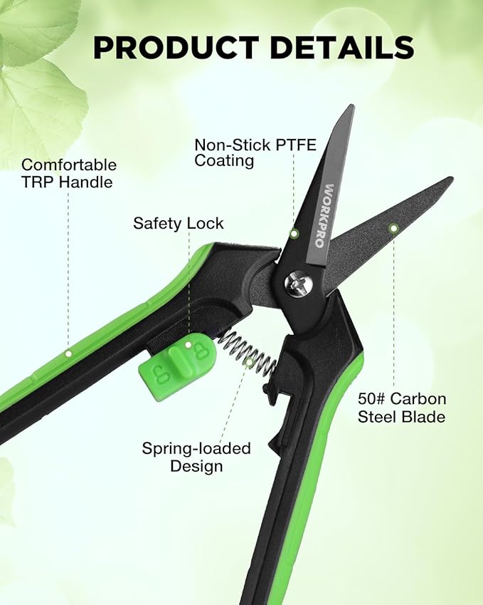 WORKPRO 6-Inch Pruning Shears 2-Pack, Sharp Gardening Scissors for Precise Cuts, High-Carbon Steel Plant shears with Safety Lock, Garden Clippers for Cutting Flowers, Trimming Plants, Picking Fruits