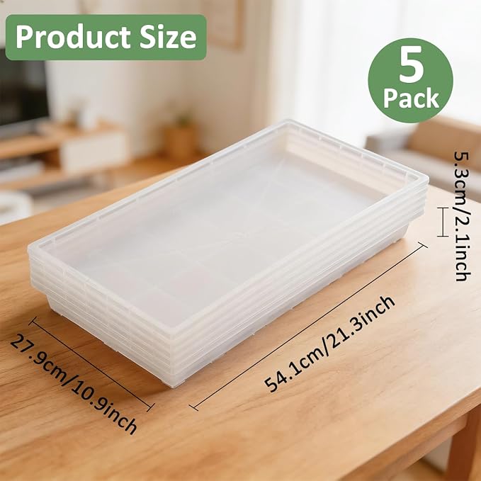 RooTrimmer 1020 Nursery Pot Trays 5 Pack, Transparent Plastic Flat Seed Starter Tray, Durable Square Seedling Starting Tray for Holding and Carrying Plant Pots (Clear)