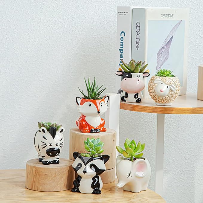 DIYOMR Cute Animal Ceramics Planter Small Succulent Pot Cartoon Shaped Plant Pot for Mini Plants Flower Cactus, Smooth Shiny Ceramic - Plants Not Included (Panda)
