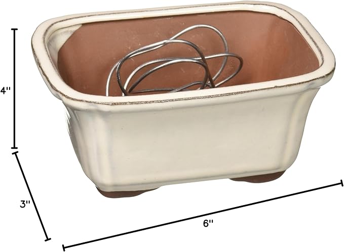 Brussel's 6" Rectangle Bonsai Glazed Ceramic Pot (Small, New Cream)