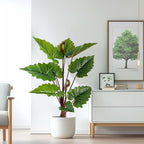 55in Tall Artificial Elephant Ear Plant - 9 Large Faux Tropical Leaves for Indoor Outdoor Jungle Decor Pet-Safe, Bendable Stems(4.6FT-1Pack)