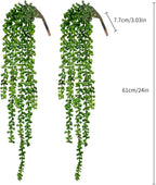 CEWOR 4pcs Fake Hanging Plants, String of Pearls Artificial Hanging Succulents Greenery Wall Backdrop Decor, Artificial Plants Indoor for Home Garden Outdoor Decoration