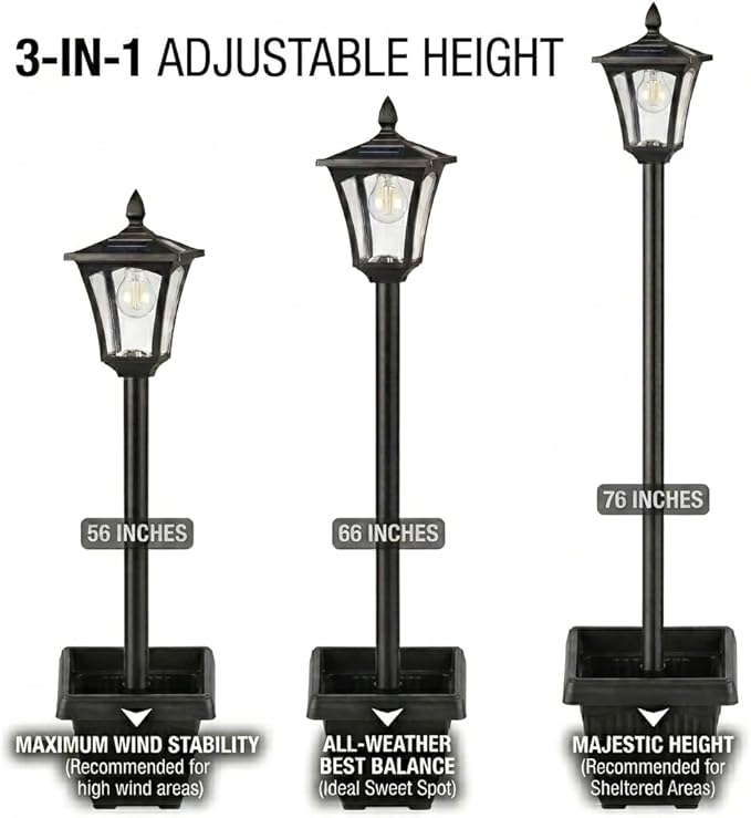 Benany 76" Solar Lamp Post Lights with Planter, Glass & Metal Street Light Outdoor Waterproof, 60 Lumens Dusk to Dawn Solar Pole Light for Garden, Yard, Driveway, Porch, Patio, Warm White