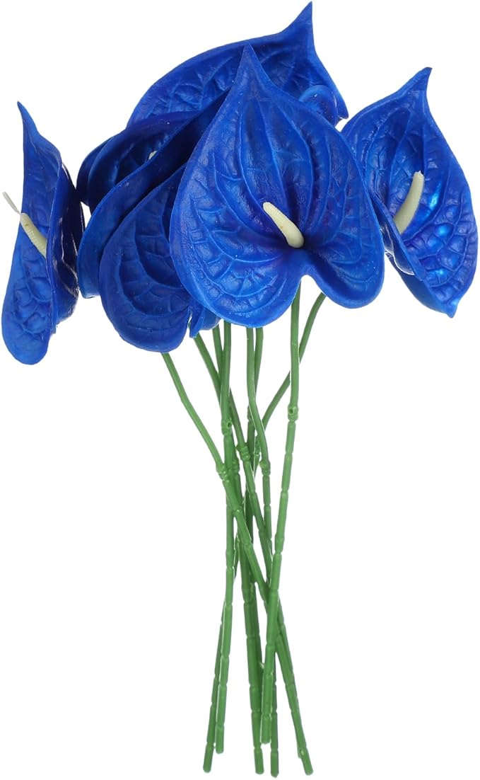 uxcell 8Pcs 11inch Artificial Anthurium Lily Flowers, Permanent Flower Bouquet for Home Arrangements Wedding Festival Decoration Crafts Store Decor Accessories, Sapphire