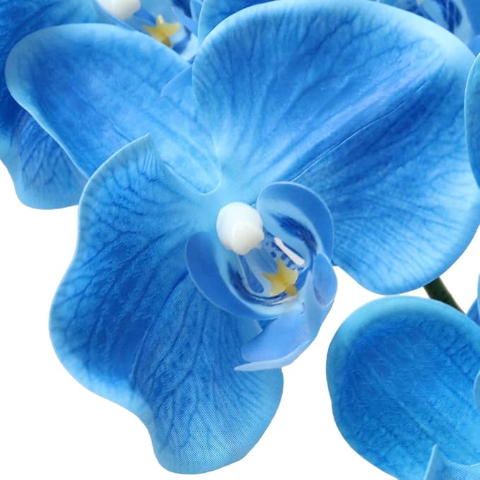 Htmeing 38 Inch Artificial Phalaenopsis Flowers Branches Real Touch (Not Silk) Orchids Flowers for Home Office Wedding Decoration,Pack of 2 (Dark Blue)
