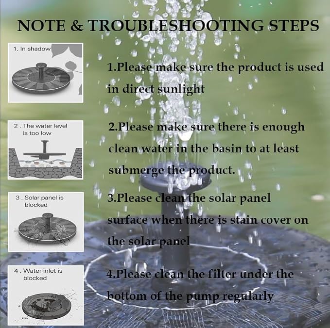LAWOHO Solar Fountain Pump 1.5W Upgraded Submersible Solar Water Fountain Panel Kit for Bird Bath,Small Pond,Garden and Lawn Solar Water Pump Built-in Filter
