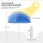 Goplus Double Camping Chair with Umbrella, Folding Loveseat Chairs w/Canopy Shade, Carrying Bag, Table, Cup Holder, Portable Beach Chairs Outdoor Picnic Patio (Turquoise)