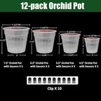 12Pcs Orchid Pot, 3 Each of 4.5, 5.5, 6.3 and 7.5 Inch Orchid Pots with Holes, Clear Plastic Flower Plant Pot Indoor Outdoor Use(3 Each of 4.5,5.5, 6.3,7.5in)