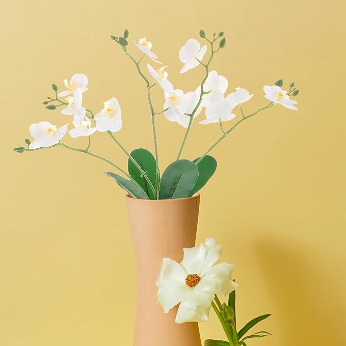 Artificial Phalaenopsis Orchid Branches Faux Butterfly Orchid Stems White Real Touch Artificial Flower Arrangement for Home Living Room Office Decoration