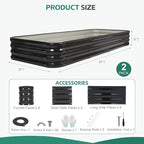 5 in 1 Galvanized Raised Garden Bed - 8x3x1ft (2Packs) Modular Planter Box Outdoor | Metal Raised Bed Kit with Bracing Rods for Gardening Vegetables Flowers Fruits Herbs (Gray)