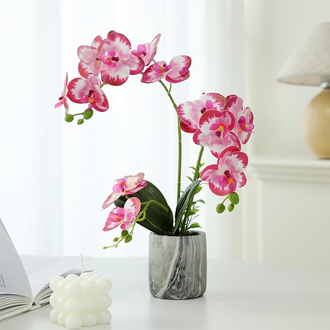 Red Pink Fake Orchids Flowers in Pot Bendable Faux Orchids Artificial Flowers Washable Silk Orchid Phalaenopsis Decor for Home Wedding Table Centerpiece Bathroom Office