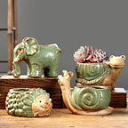 DIYOMR Small Ceramic Planter Pot, 4.3" Vintage Bronze Animal Planters Ceramic Flowerpot Succulent Pots Cactus Pot for Office Home Desktop Decor - Plants Not Included (Snail Pot)
