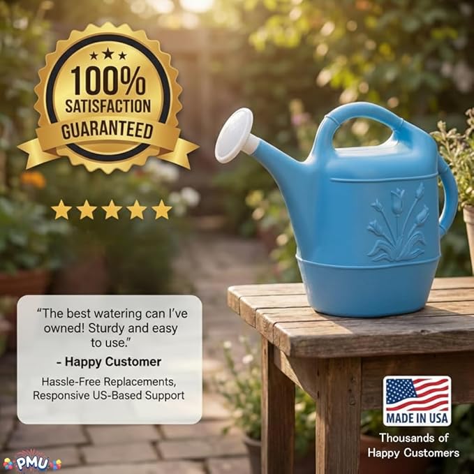 PMU 2 Gallon Watering Can - Garden Watering Can for Indoor & Outdoor Plants - Plastic Water Can with Detachable Sprinkler Head - Large Water Pot, Made in USA - Blue Pkg/6