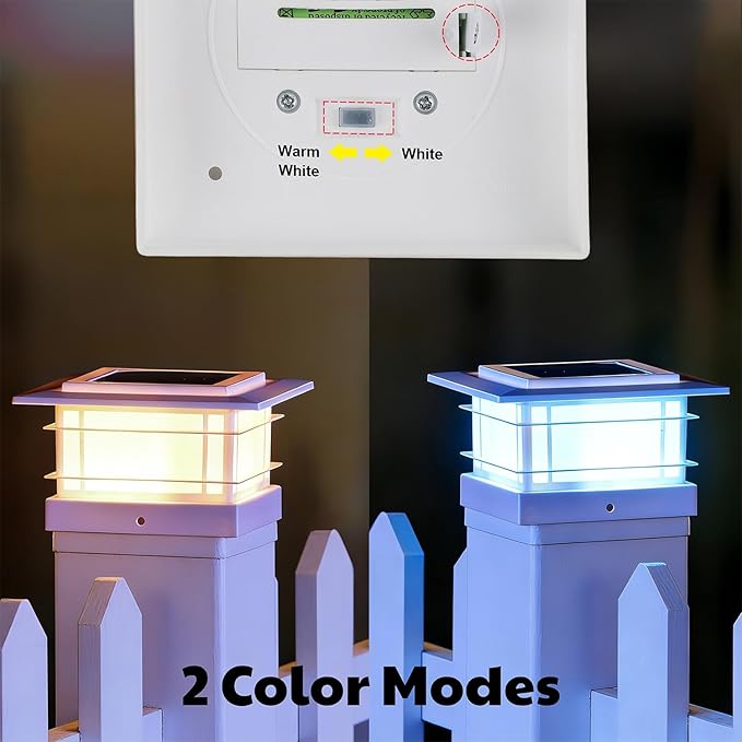 Dynaming 4x4 Solar Post Cap Lights Outdoor with 2 Color Modes, Fence Post Solar Lights White Shell Fit for Vinyl/Wooden Posts, High Brightness SMD LED Lighting Decor for Garden Deck Patio, 12 Pack