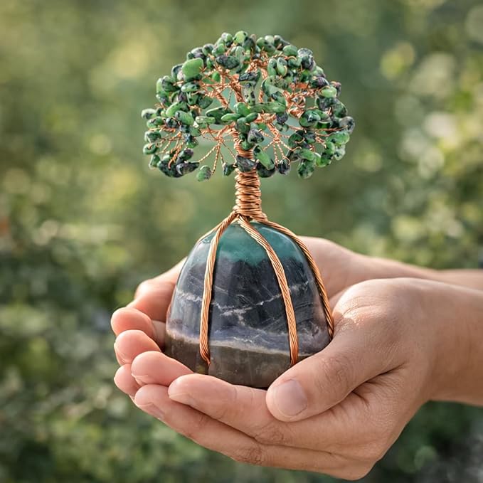 Crocon® Ruby Zoisite Crystals Tree with Fluorite Rough Base, Birthday Gifts for Women & Men, Room Decor, Healing Crystals Spiritual Gift, House Warming Gifts New Home, Birthday Gift - Mom Sister Wife