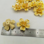 BTMIEY 10 PCS 3D Flower Ceramic Tiles,1.6" Handmade Procelain Ceramic Flowers for Artwork,Fish Tank,Vases,Living Room, Dining Table,Office, Home Floral Decor (Double-Flowered Iridescent Yellow)