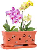 Rectangle Ceramic Orchid Pot 10In Orchid Pots with Holes for Premium Ceramic Orchid Planter for Indoor and Outdoor Use Drainage & Air Circulation Red Orchid Planter for Repotting or New Plants