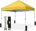 CROWN SHADES 8x8 Pop Up Canopy - Beach Tent with One Push Setup - Easy Outdoor Sun Shade for Events, Parties, Camping - Gazebo with STO-N-Go Cover Bag, Silver Coated Top, Yellow