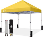 CROWN SHADES 8x8 Pop Up Canopy - Beach Tent with One Push Setup - Easy Outdoor Sun Shade for Events, Parties, Camping - Gazebo with STO-N-Go Cover Bag, Silver Coated Top, Yellow