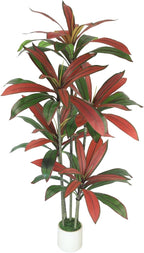 5FT Artificial Dracaena Tree Red: Compact Faux Plant for Apartments, Realistic Greenery in White Planter, Easy-Clean Silk Tree for Small Space, Balcony, Office Gaoqisi