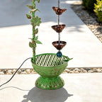 40" Vintage Metal Floor Water Fountain - Soothing Waterfall Outdoor Fountains with 6 Hanging Cups for Garden Patio Backyard Deck Decor, 1107 - Green Hummingbirds & Faucet