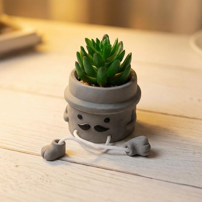 Cute Artificial Succulent Plant in Cement Pot with Hanging Legs, Mini Faux Succulent Decor for Kitchen Shelves, Bathroom Wall Shelf - Fake Small Plant for Home & Office Desktop, Shelf Accents
