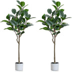 Set of 2 Artificial Rubber Tree 4ft Indoor with Lifelike Leaves and Trunks, Artificial Plants in Pot Ideal for Home Office Decor, Living Room Bedroom Bathroom Corner
