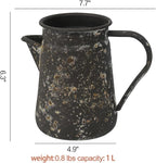 Vintage Pitcher Vase Rustic Farmhouse Vase for Flowers Vintage Metal Milk Jug Small Decorative Pitcher Shabby Chic Decor for Home, Kitchen, Bathroom, Brown