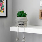 Cute Artificial Succulent Plant in Cement Pot with Hanging Legs, Mini Faux Succulent Decor for Kitchen Shelves, Bathroom Wall Shelf - Fake Small Plant for Home & Office Desktop, Shelf Accents