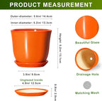 5.6 Inch Plant Pot - Ceramic Pots for Plants Indoor Outdoor, Succulent Pot with Drainage Hole and Saucer, Round Modern Flower Pots, Garden Home Room Decor, Gifts for Plant Lovers, Orange