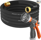 SPECILITE Garden Water Hose 25 ft x 5/8 in Heavy Duty, Flexible and Lightweight, Burst 600 psi, Kink-less Hybrid Rubber Pipe for Backyard, 3/4'' Brass Fittings, Black