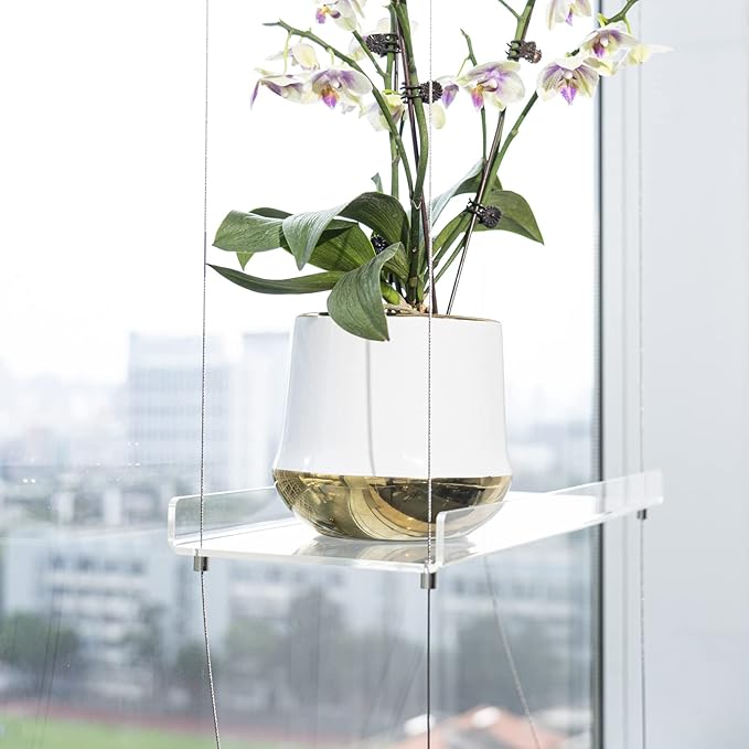 Sumerflos 4 Tier Acrylic Window Boxes Plant Shelves for Windows, Hanging Shelves for Indoor Plants, Flower Pot Organizer Storage for Window Grow Herbs, Microgreens, Succulents, Flower