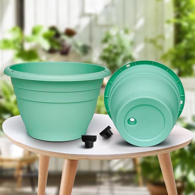 5 Pack 10 Inch Plant Pots for Indoor Outdoor,Plastic Floor Planters with Drainage Holes,Lightweight Flower Pots for Home,Patio & Garden(Blue)
