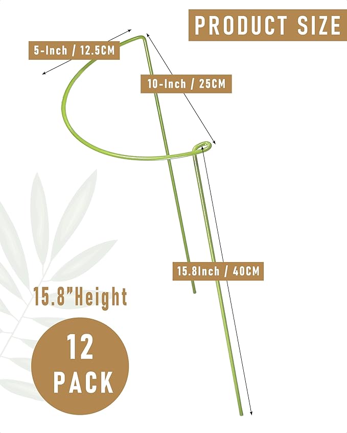 12-Pack Plant Support Stakes, Steel Stakes for Indoor Plants, Monstera & Peony Support, Tall Plant Sticks for Snake Plant, Climbing Vines, Metal Garden Stakes (10" W x 15.8" H)