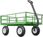 VEVOR 1200 Lbs Steel Garden Cart, Heavy Duty Pullable Garden Wagon Yard Cart, 2 in 1 Outdoor Metal Utility Wagon Yard Trailer with 13" All Terrain Tires, Mesh Removable Sides and 180°Rotating Handle
