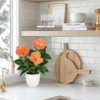 Briful Artificial Hibiscus Flowers in Pot, 14.5’’ Faux Hibiscus Plant, Spring Summer Flowers for Home Decor, Farmhouse Table Decor & Coffee Table Decor, Indoor Potted Fake Flower, Peach