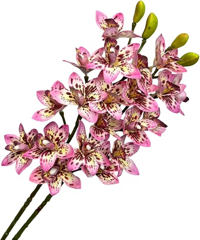 4pcs Artificial Cymbidium Orchid Flowers Real Touch Fake Pink Orchids, 10 Heads Lifelike Flower for Wedding Centerpieces Home Decor Living Room Bathroom Office Vase Arrangements (Pink)
