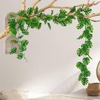 RECUTMS 6Pcs Artificial Monstera Leaf Vines, 5.9FT Faux Tropical Monstera Garland Fake Hanging Plant Ivy Palm Leave Greenery Vine for Garden Porch Patio Jungle Luau Party Birthday Indoor Outdoor Décor