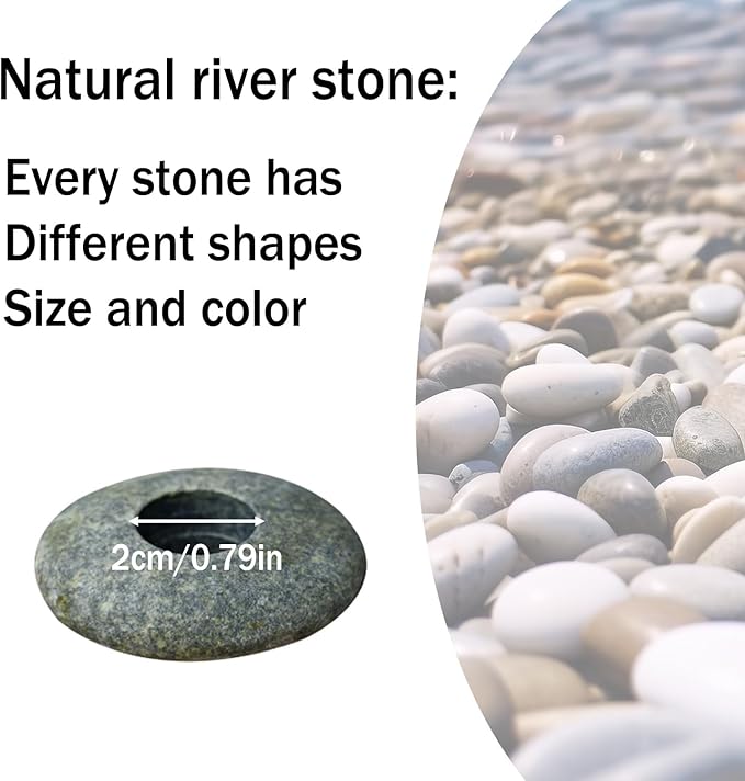 6 Pcs Natural River Stone Plant Weights for Aquarium, Pebble Aquatic Plants Fixed Ring, Aquarium Plant Anchors, Unique Shape & Size for Aquarium Landscape Decoration (0.79'' Hole Diameter)