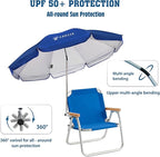 AMMSUN Chair Umbrella with Universal Clamp Adjustable 47 inches and 360° Swivel & UPF 50+ Protection Portable Sun Umbrella, Secure Clip on Camping/Beach Chairs, Stroller, Wheelchair, Golf cart, Lounger, Blue, Large-sized