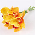 3 Bunches of 18 Tactile cymbidium Orchids Small Bunches of Flowers Hand-Tied Flowers Home Living Room Table Decoration Artificial Flowers Ornaments(Yellow)