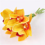 3 Bunches of 18 Tactile cymbidium Orchids Small Bunches of Flowers Hand-Tied Flowers Home Living Room Table Decoration Artificial Flowers Ornaments(Yellow)