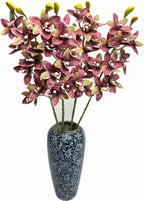 4pcs Artificial Cymbidium Orchid Flower Plant 3D Print Vanda 10 Heads Latex Phalaenopsis Flower (Yellow red)