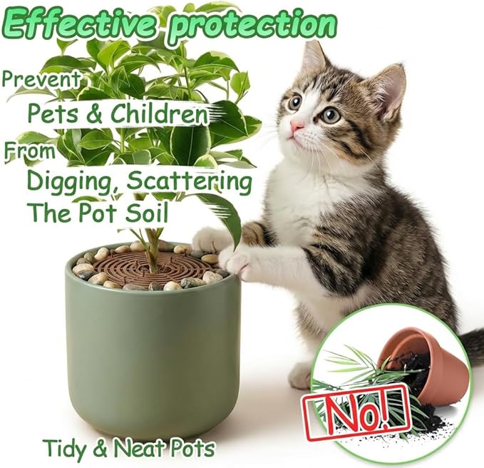 Plant Pot Covers for Small to Medium Pots, 2 Pack Plant Pot Cover to Keep Cats & Dogs Out, Indoor Plant Protector from Cats and Dogs with Cuttable Mesh & Stakes, 11.8 Inch