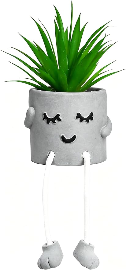 Zerzsy Small Artificial Plants in Cement Pots with Hanging Leg, Bathroom Plants Decor, Cute Fake Plant Succulents Desk Decor for Women, Shelf Decor Aesthetic - Set of 1