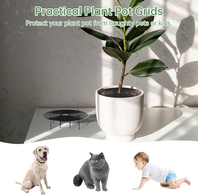 3 Pcs Plant Pot Grids, 11.8 in Cuttable Grid Flower Pot Covers with 24 Stakes, ABS Plant Flower Protectors, for Indoor Outdoor Plants, Pets Digging Stoppers