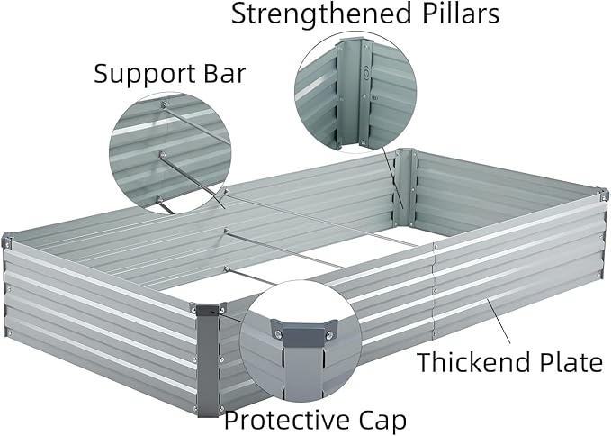 Meberam 3 Pack 6x3x1FT Galvanized Raised Garden Beds Kit Outdoor Metal Gardening Planter Box for Vegetable Elevated Flower Herbs,Gray