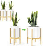 MUDEELA Plant Stand for Indoor Plants: Adjustable Width Fits 8-12 Inch Pots - Mid-century Modern Bamboo Plant Stand - 14.5 Inch Single Tier Small Floor Plant Holder, Natural, 2 Pack (Without Pot)