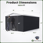 Polar Aurora 10x14 Outdoor Storage Shed, Garden Shed with Updated Frame Structure and Lockable Doors, Metal Tool Sheds for Backyard Garden Patio Lawn, White